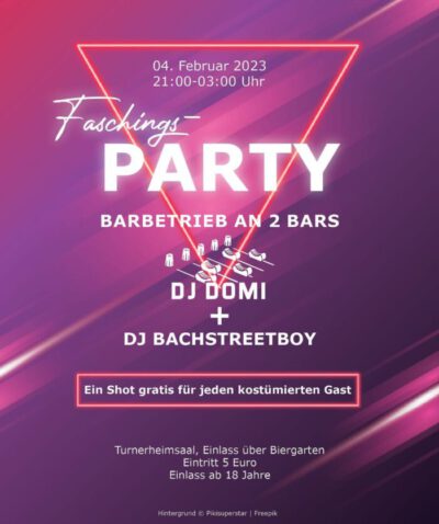 Faschingsparty am 04.02. im Turnerheim