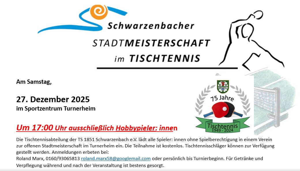 Einladung zur Tischtennis-Stadtmeisterschaft